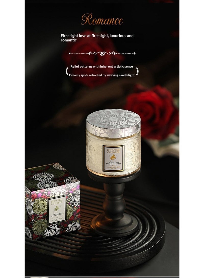 Embossed Scented Candle Glass in Jar,230G Perfume Floral Soy Wax Aroma Candle for Wedding Anniversaries Birthday Holiday Home Decor,Prefect Gift for Meditation Stress Relief Mood - Image 4